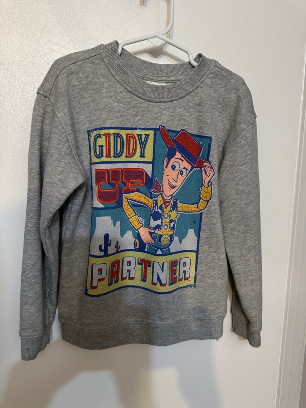 Disney Grey Crewneck Sweater with Colorful Woody Graphic